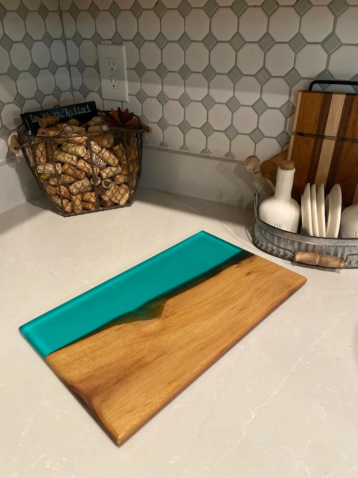 Black Walnut & Turquoise Epoxy Serving Board — Handcrafted 15" Statement Piece - Image 3