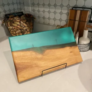 Black Walnut & Turquoise Epoxy Serving Board — Handcrafted 15" Statement Piece
