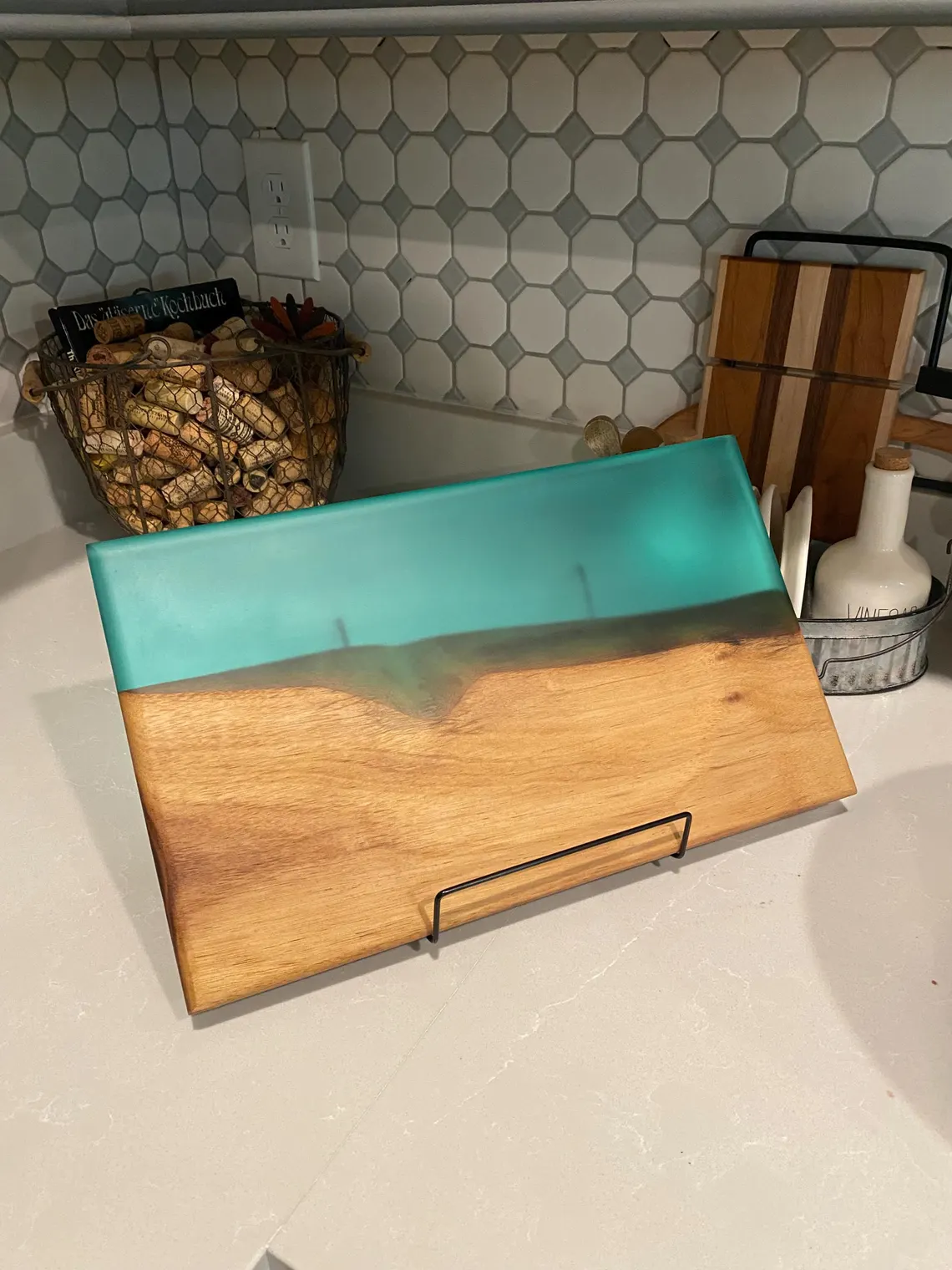 Black Walnut & Turquoise Epoxy Serving Board — Handcrafted 15" Statement Piece